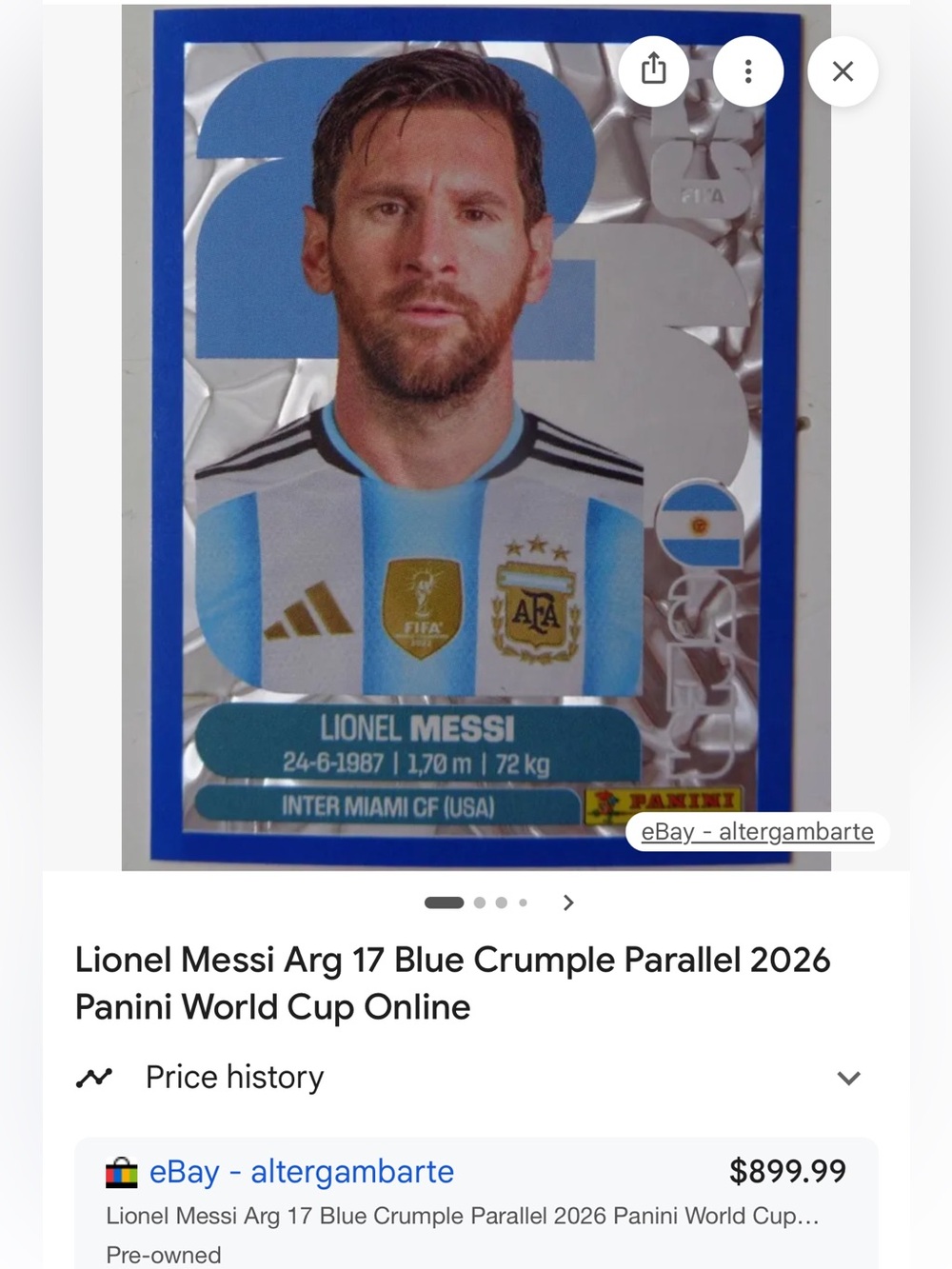 Messi Blue Cumple Foil.
2026 Panini Fifa World cup Sticker - Picture 7 of 8